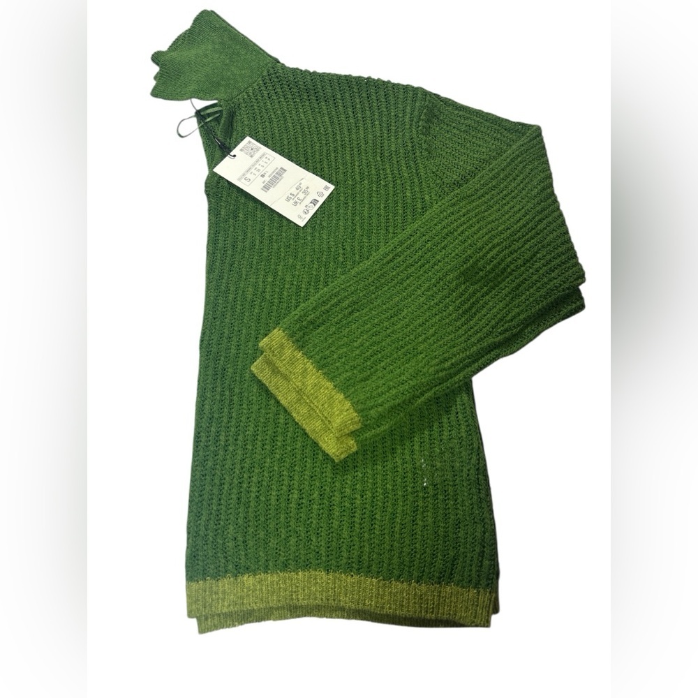 Zara Green Open-Knit‎ Polo Sweater Size S - New with Tags
